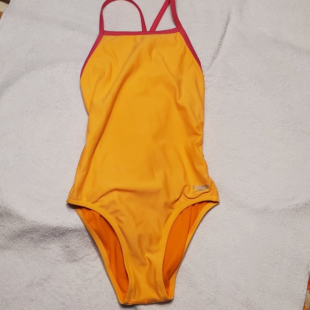 Speedo Orange with Hot Pink Straps Swimsuit - Size 28
